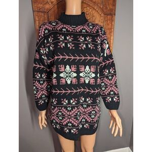 VTG 1990’s Cut4U Holiday Christmas Pink Black White Sweater Women’s OSFA Oversiz